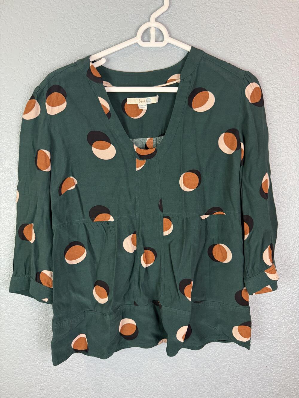 Boden Blouse Womens 8 Polka Dot Tunic Top Three Quarter Sleeve Viscose
